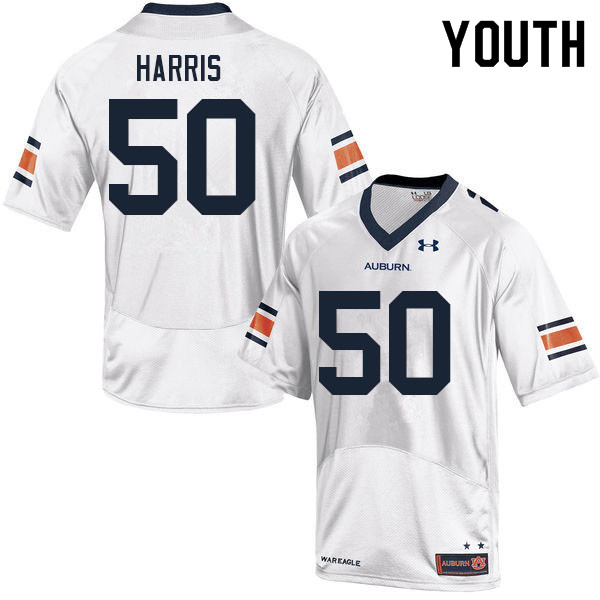 Auburn Tigers Youth Marcus Harris #50 White Under Armour Stitched College 2021 NCAA Authentic Football Jersey IOF6674YU